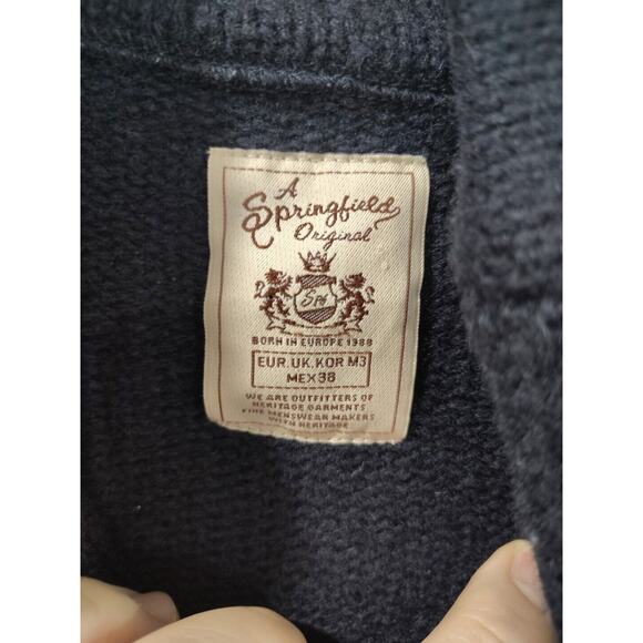 Springfield Sweater Men's Navy Wool Blend Academia Grandpa Work Size 38 Medium - Picture 3 of 6